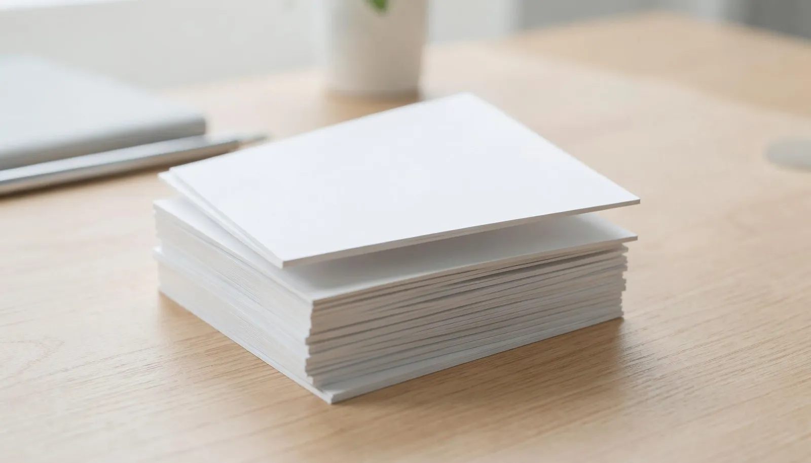 stack of blank postcards desk